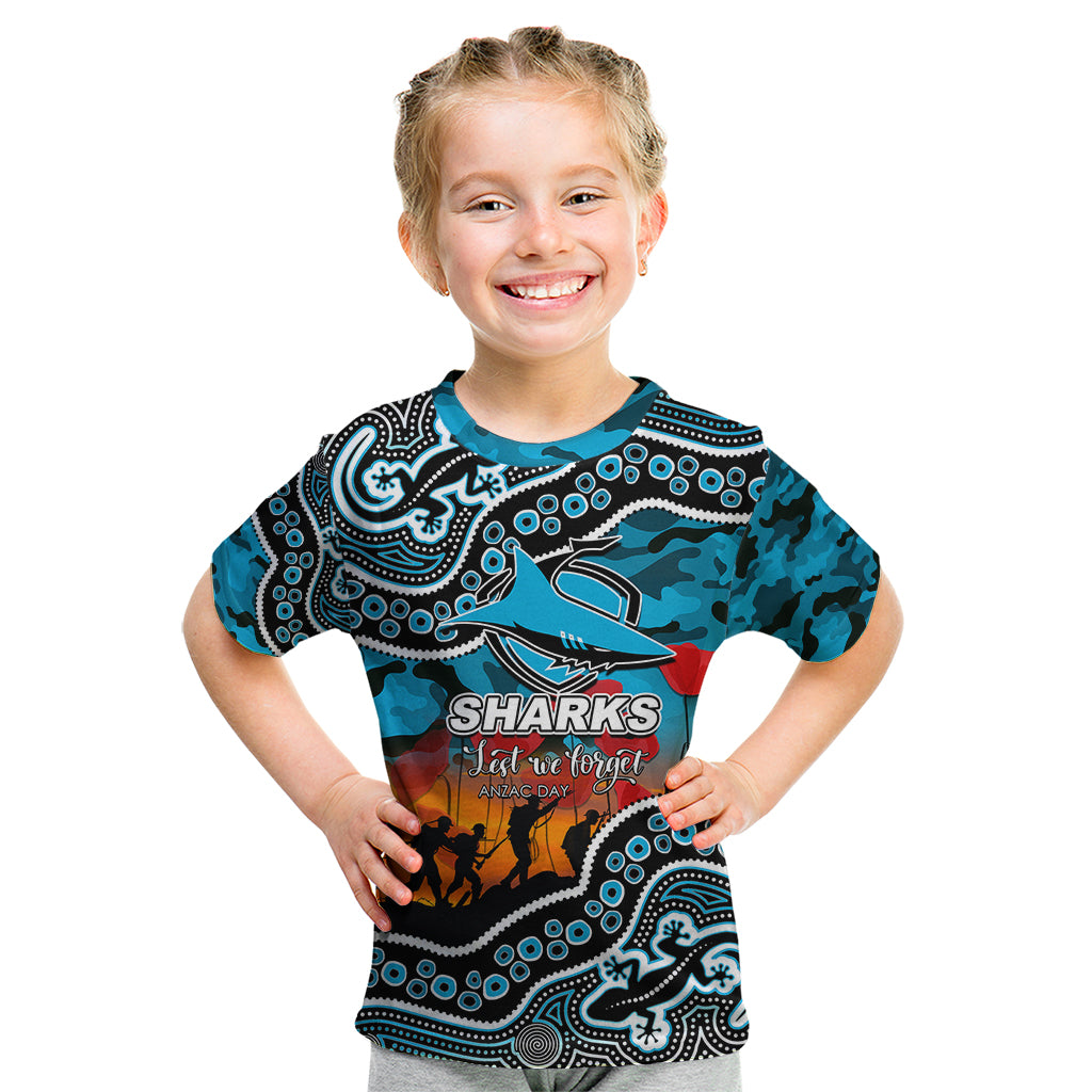 (Custom Personalised) Anzac Day NRL - Sharks Kid T Shirt Aboriginal Lizard Patterns - Vibe Hoodie Shop