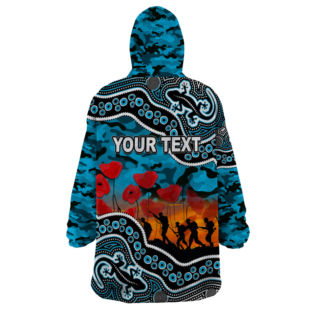 (Custom Personalised) Anzac Day NRL - Sharks Wearable Blanket Hoodie Aboriginal Lizard Patterns - Vibe Hoodie Shop