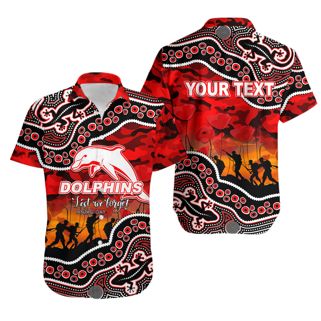 (Custom Personalised) Anzac Day NRL - Dolphins Hawaiian Shirt Aboriginal Lizard Patterns - Vibe Hoodie Shop