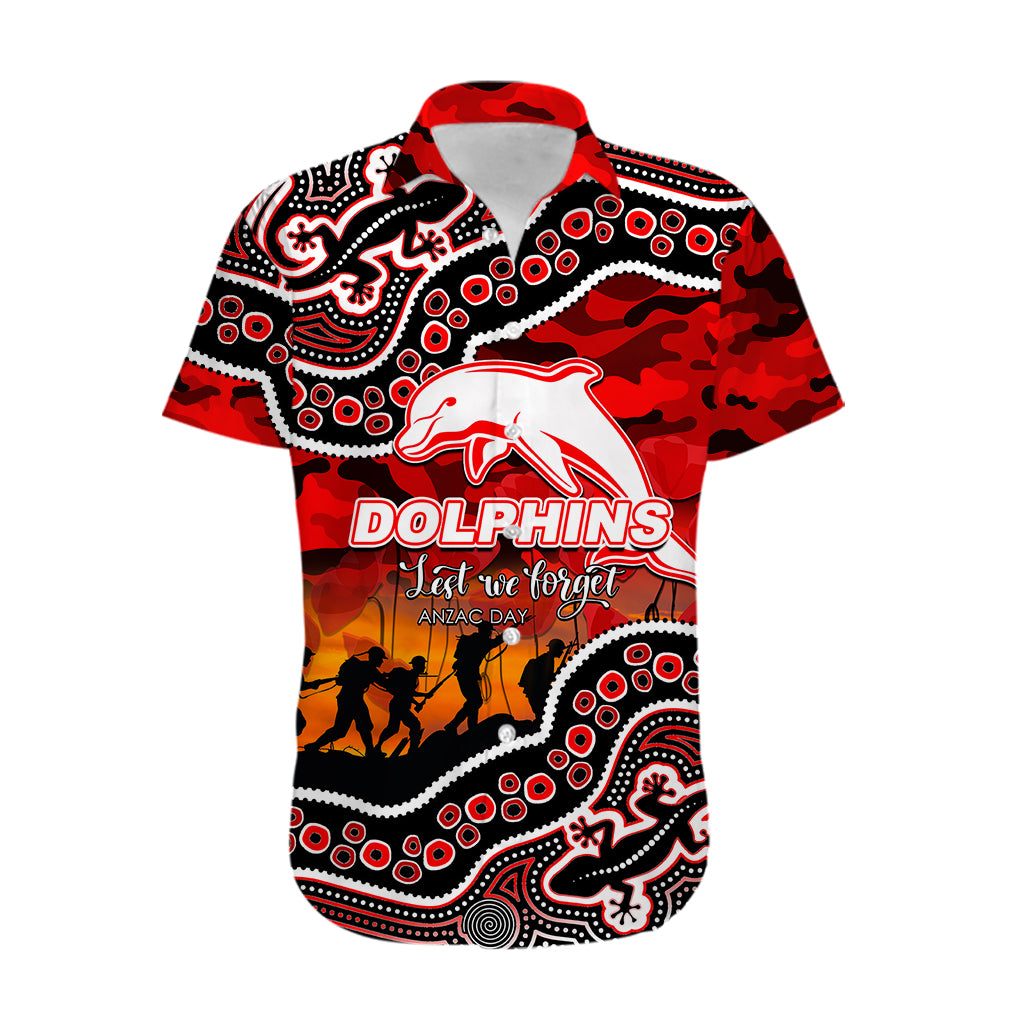 (Custom Personalised) Anzac Day NRL - Dolphins Hawaiian Shirt Aboriginal Lizard Patterns - Vibe Hoodie Shop