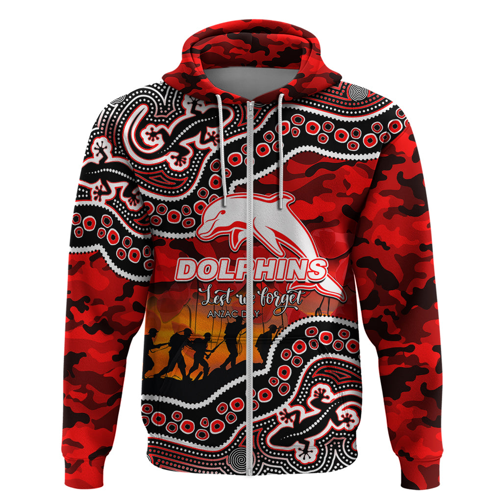 (Custom Personalised) Anzac Day NRL - Dolphins Hoodie Aboriginal Lizard Patterns LT6 - Vibe Hoodie Shop