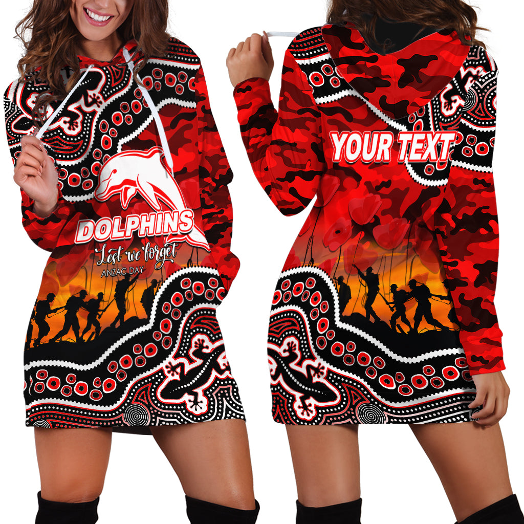 (Custom Personalised) Anzac Day NRL - Dolphins Hoodie Dress Aboriginal Lizard Patterns - Vibe Hoodie Shop