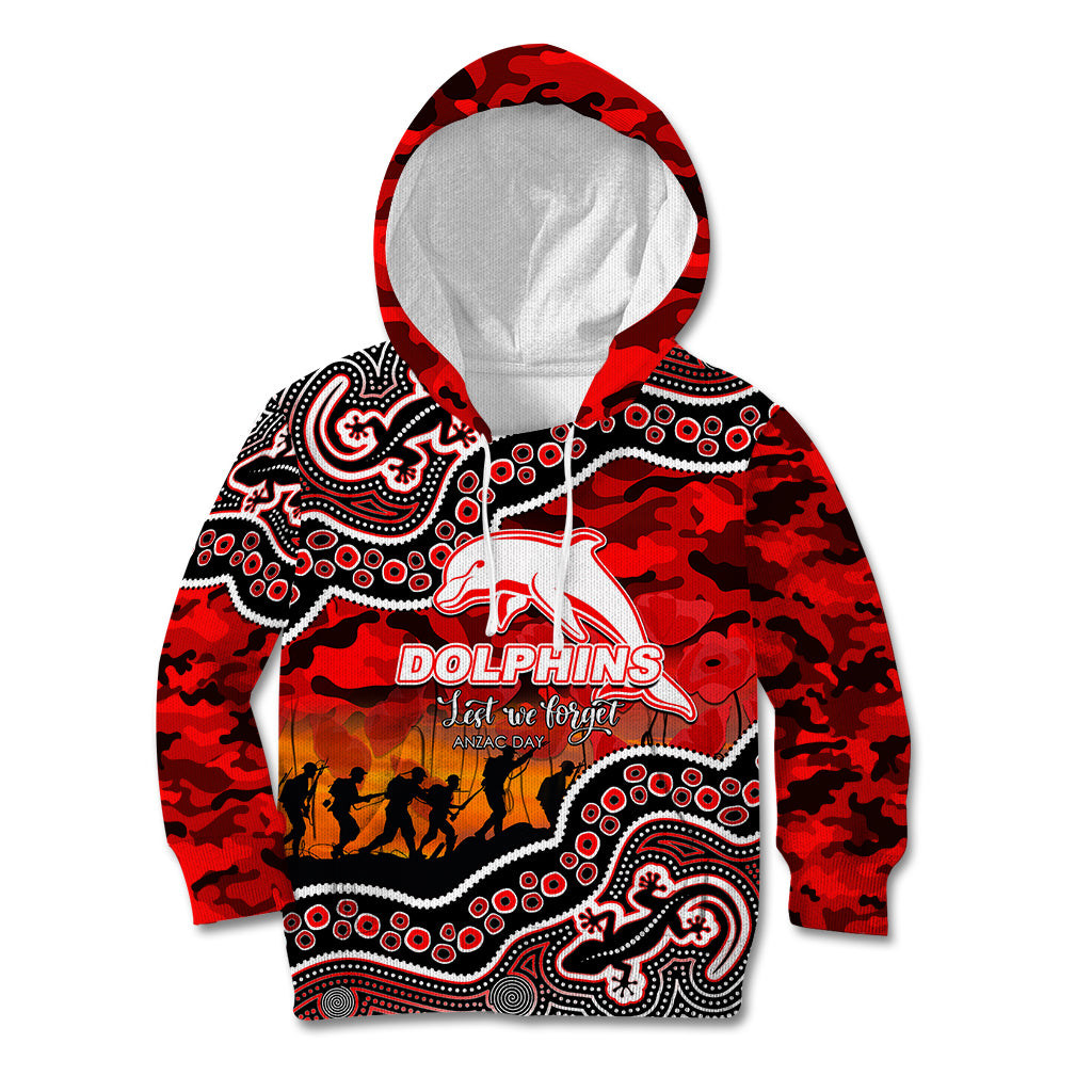 (Custom Personalised) Anzac Day NRL - Dolphins Kid Hoodie Aboriginal Lizard Patterns - Vibe Hoodie Shop