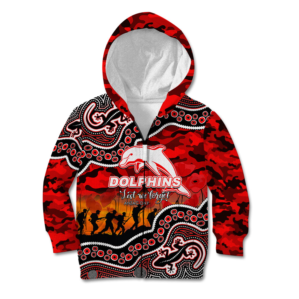 (Custom Personalised) Anzac Day NRL - Dolphins Kid Hoodie Aboriginal Lizard Patterns - Vibe Hoodie Shop