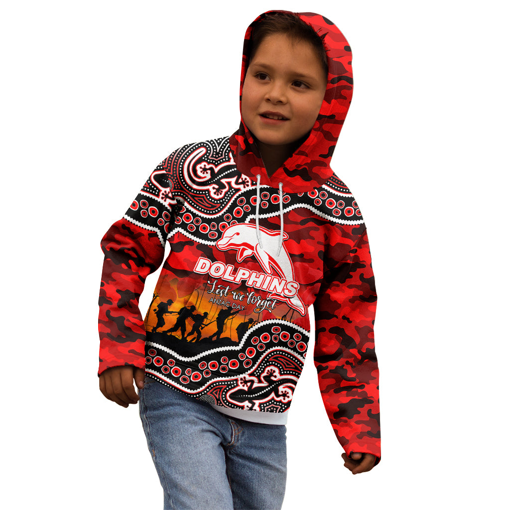 (Custom Personalised) Anzac Day NRL - Dolphins Kid Hoodie Aboriginal Lizard Patterns - Vibe Hoodie Shop