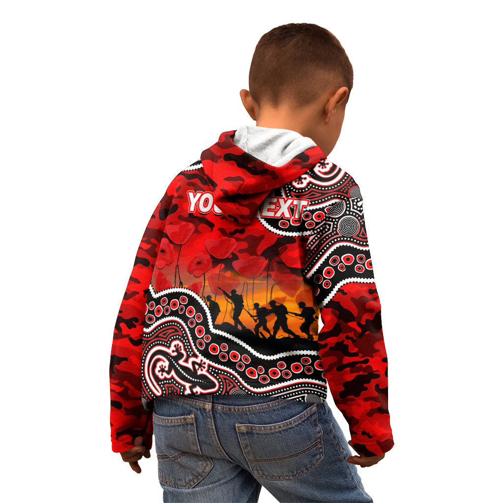 (Custom Personalised) Anzac Day NRL - Dolphins Kid Hoodie Aboriginal Lizard Patterns - Vibe Hoodie Shop