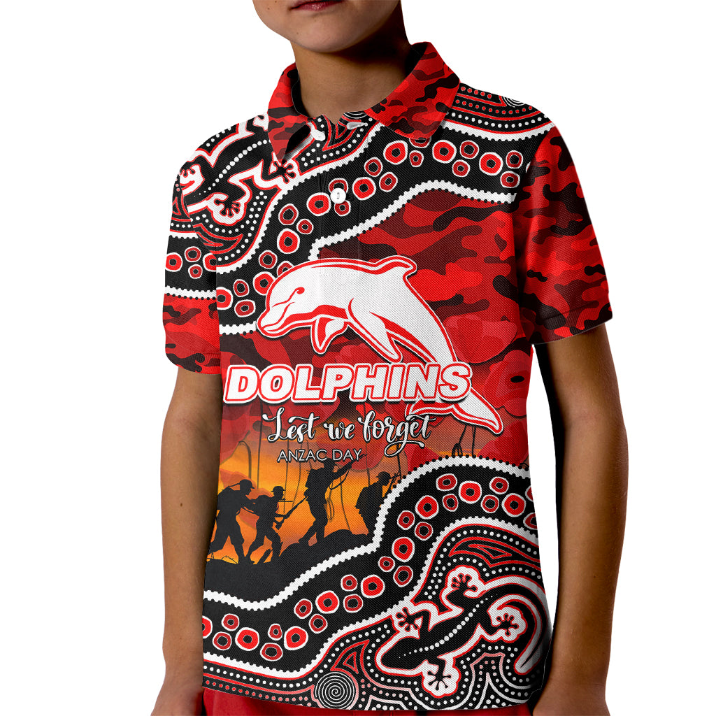 (Custom Personalised) Anzac Day NRL - Dolphins Kid Polo Shirt Aboriginal Lizard Patterns - Vibe Hoodie Shop