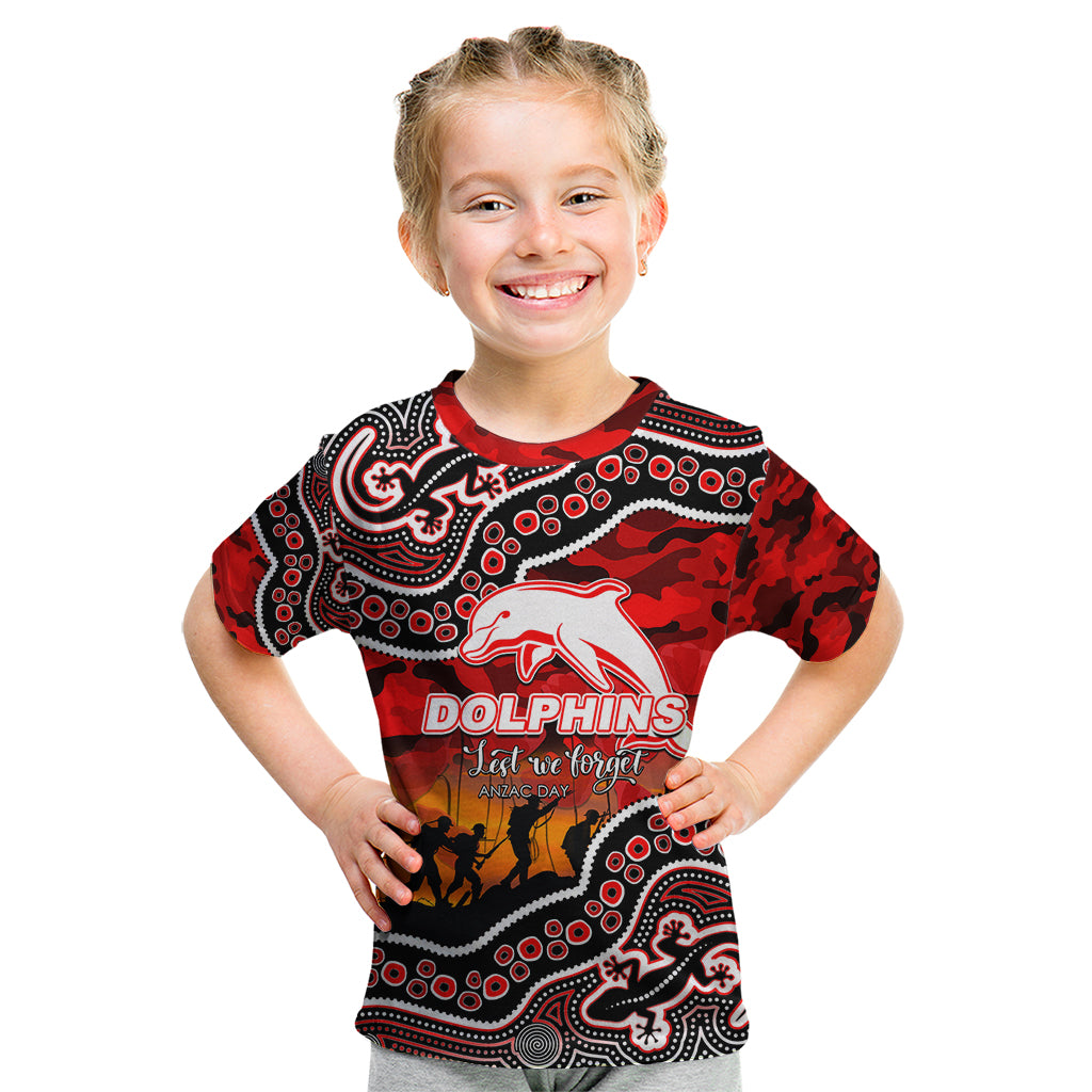 (Custom Personalised) Anzac Day NRL - Dolphins Kid T Shirt Aboriginal Lizard Patterns - Vibe Hoodie Shop