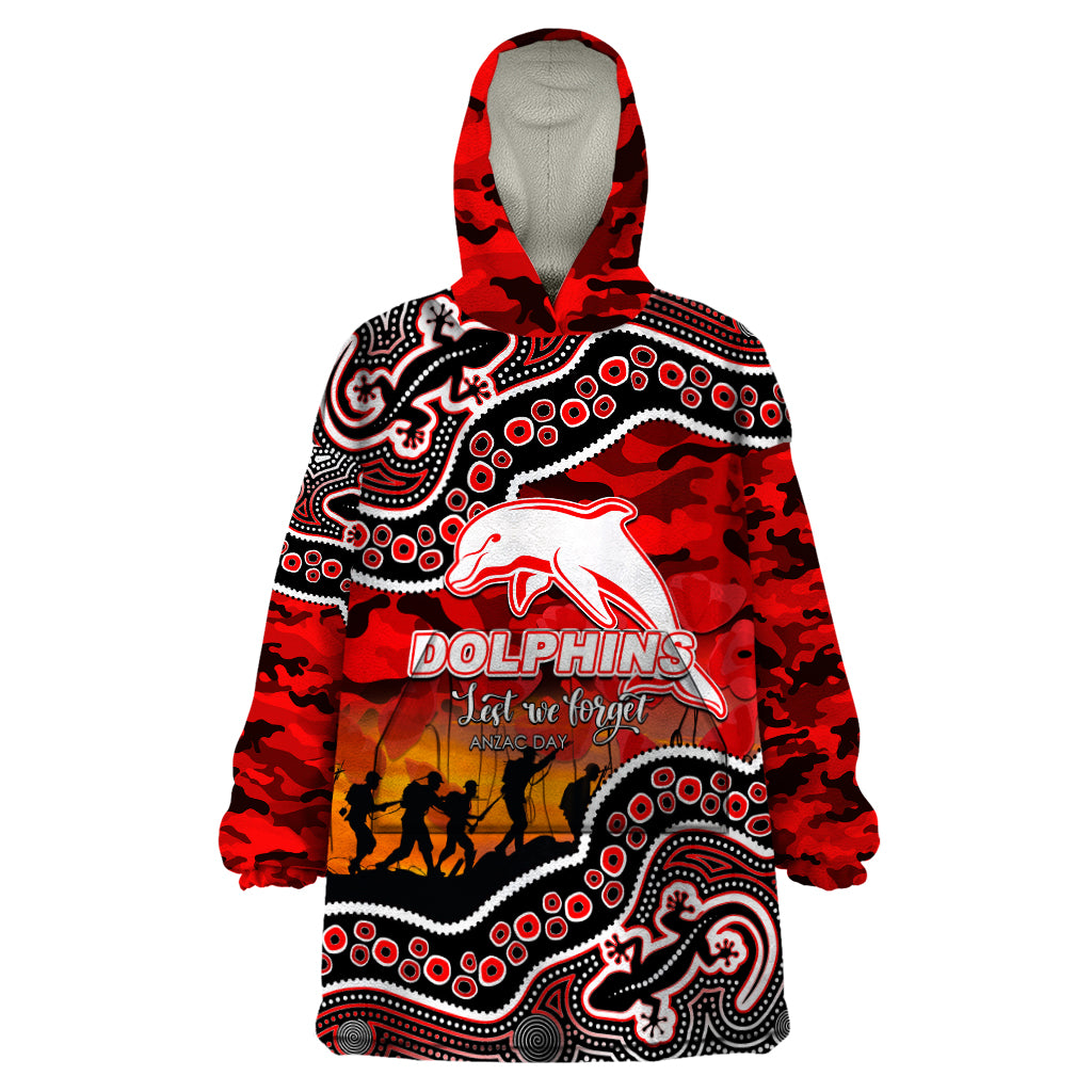 (Custom Personalised) Anzac Day NRL - Dolphins Wearable Blanket Hoodie Aboriginal Lizard Patterns - Vibe Hoodie Shop