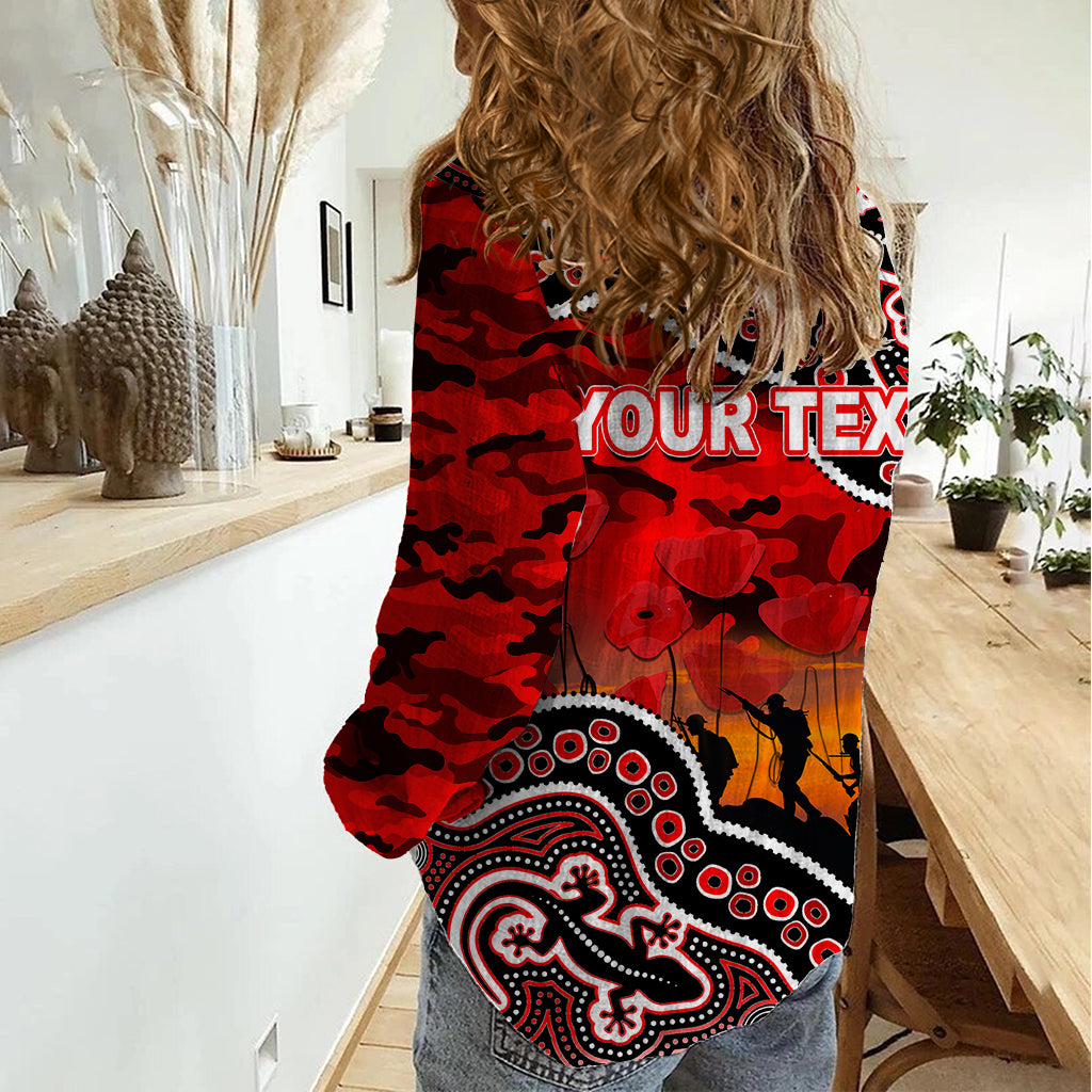(Custom Personalised) Anzac Day NRL - Dolphins Women Casual Shirt Aboriginal Lizard Patterns - Vibe Hoodie Shop