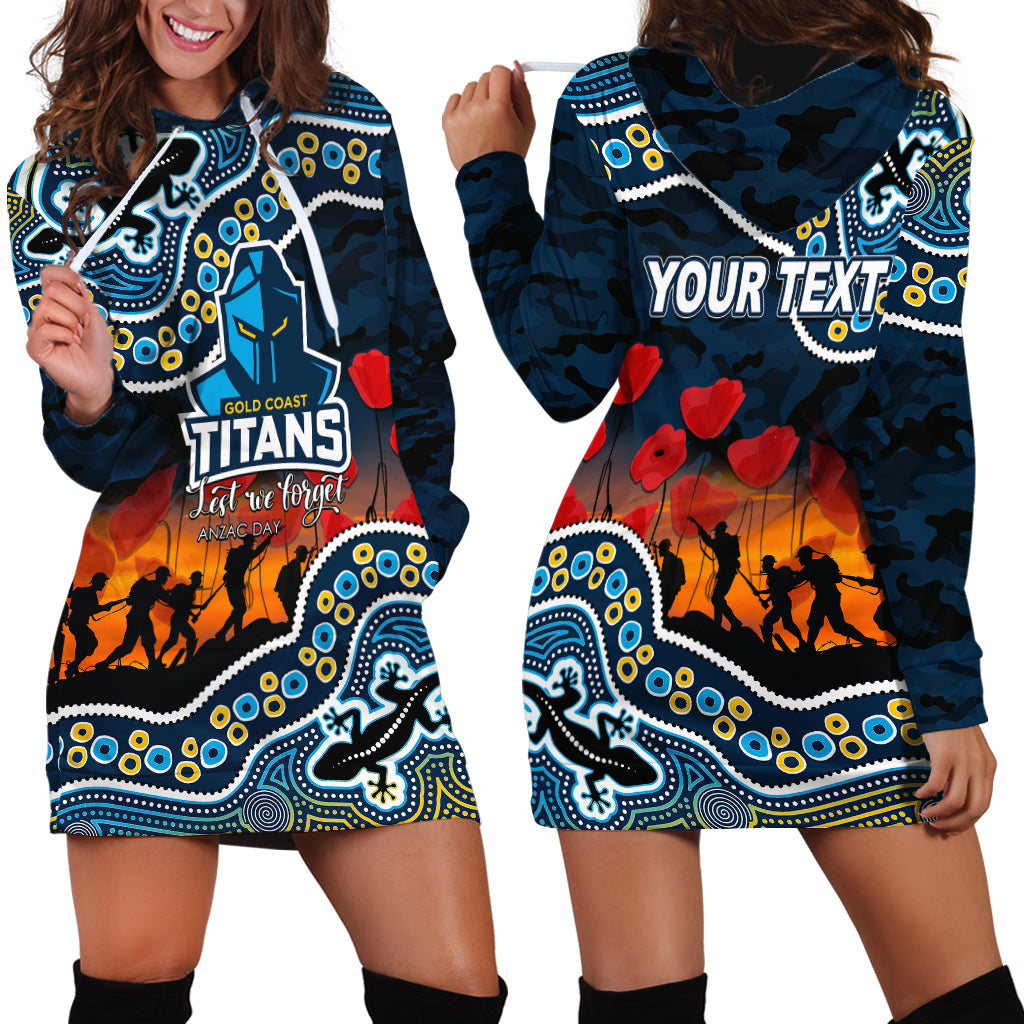 (Custom Personalised) Anzac Day NRL - Titans Hoodie Dress Aboriginal Lizard Patterns - Vibe Hoodie Shop