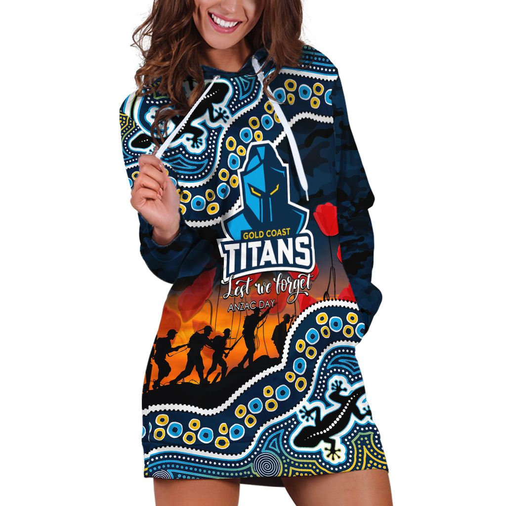 (Custom Personalised) Anzac Day NRL - Titans Hoodie Dress Aboriginal Lizard Patterns - Vibe Hoodie Shop