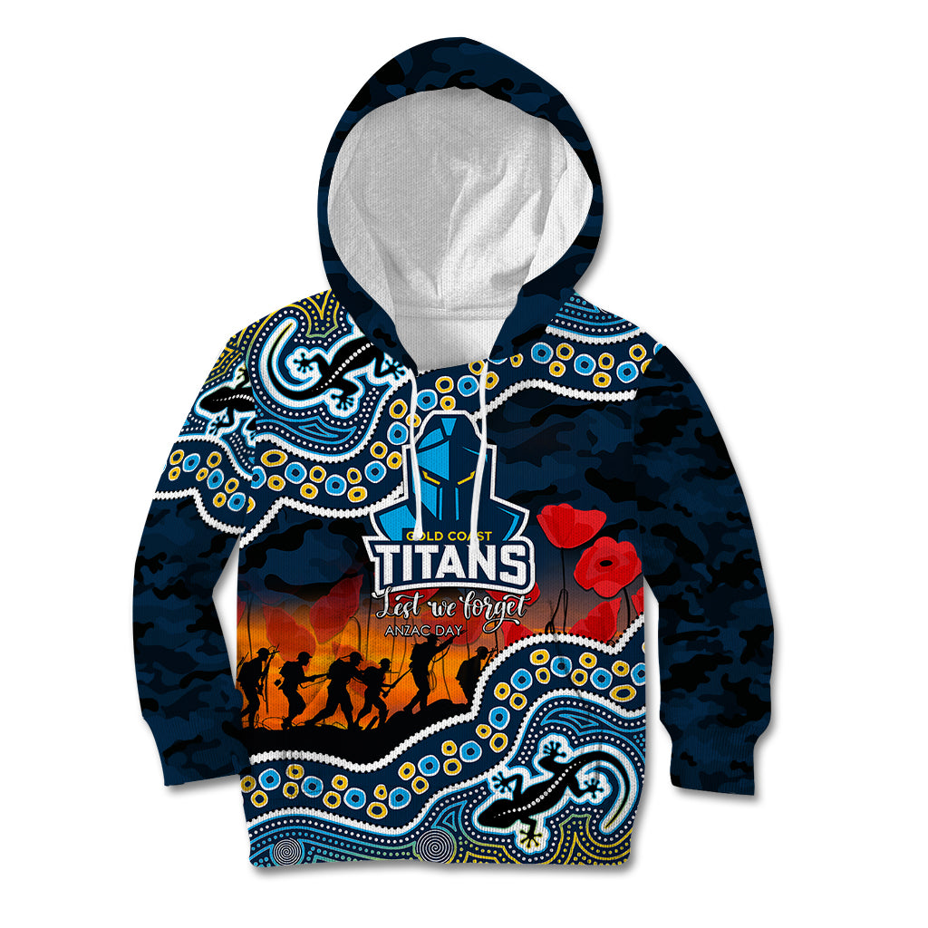 (Custom Personalised) Anzac Day NRL - Titans Kid Hoodie Aboriginal Lizard Patterns - Vibe Hoodie Shop