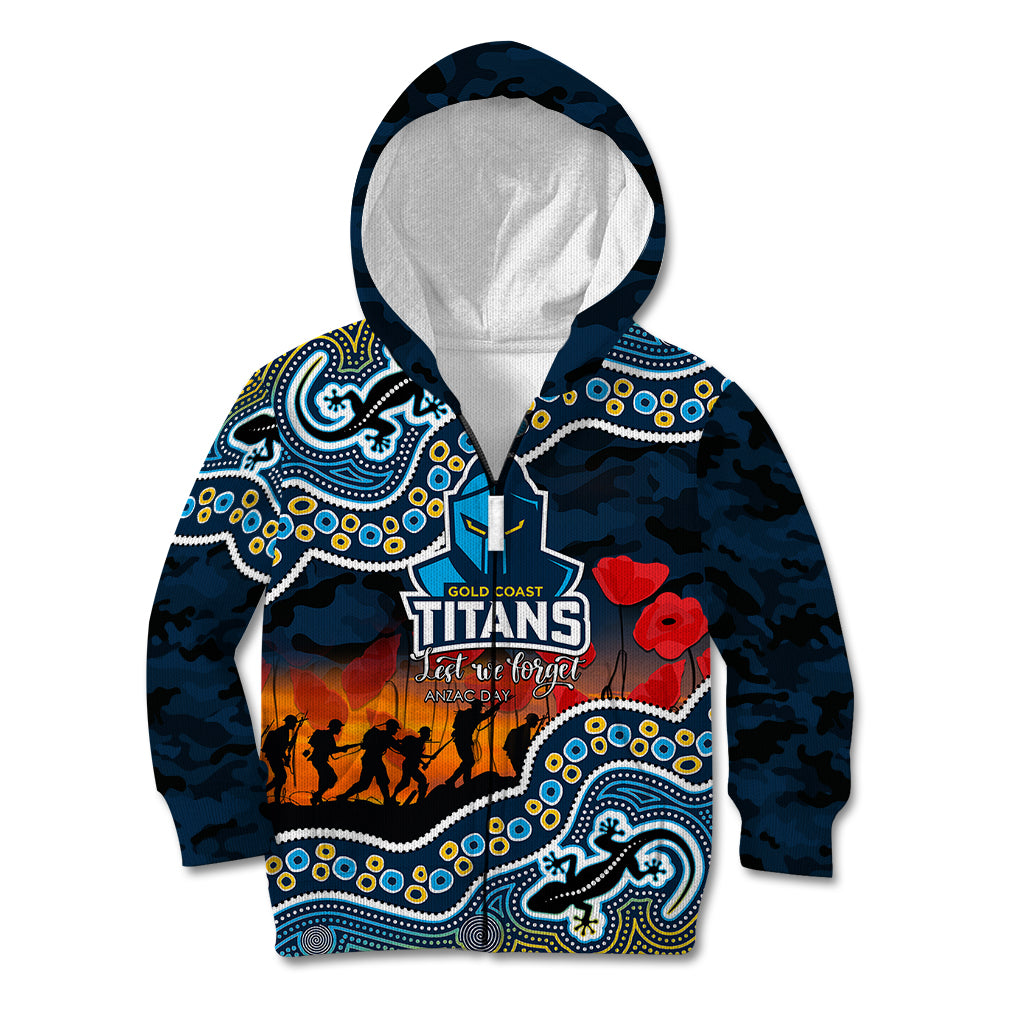 (Custom Personalised) Anzac Day NRL - Titans Kid Hoodie Aboriginal Lizard Patterns - Vibe Hoodie Shop