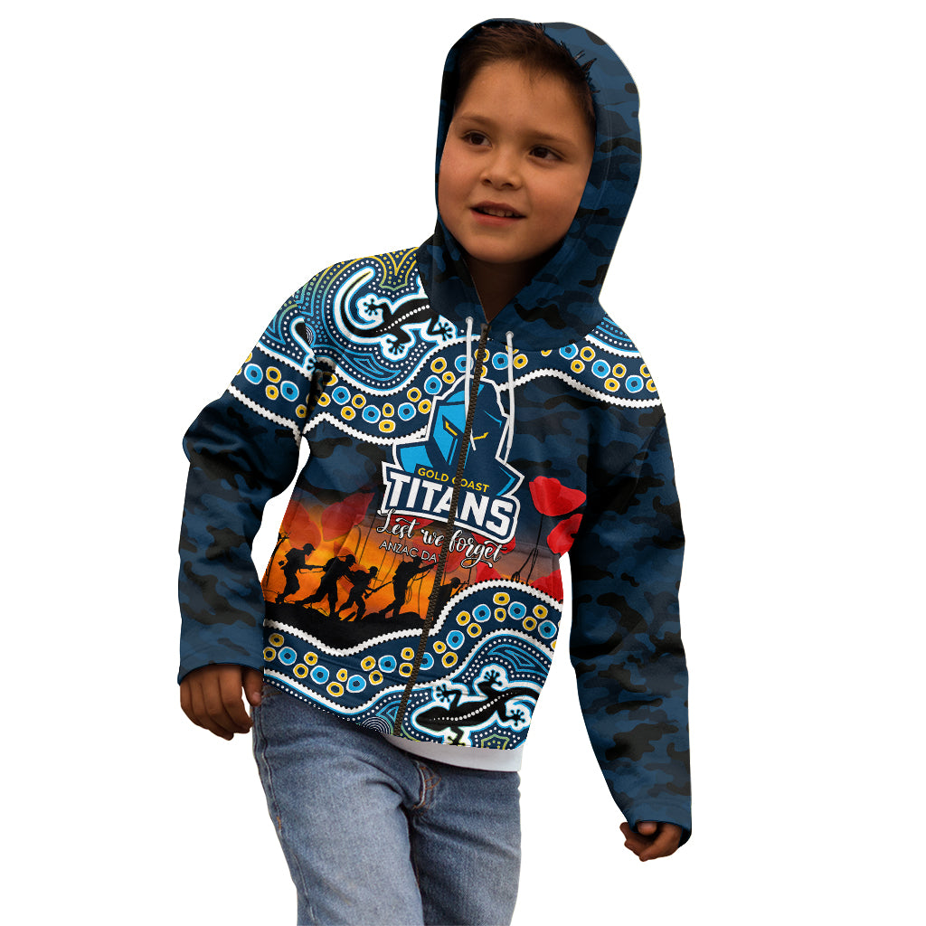 (Custom Personalised) Anzac Day NRL - Titans Kid Hoodie Aboriginal Lizard Patterns - Vibe Hoodie Shop