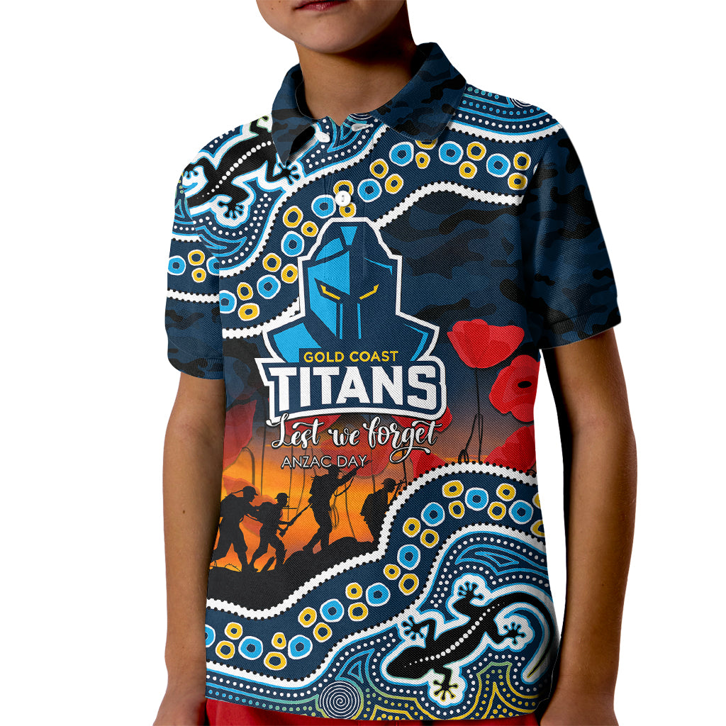 (Custom Personalised) Anzac Day NRL - Titans Kid Polo Shirt Aboriginal Lizard Patterns - Vibe Hoodie Shop