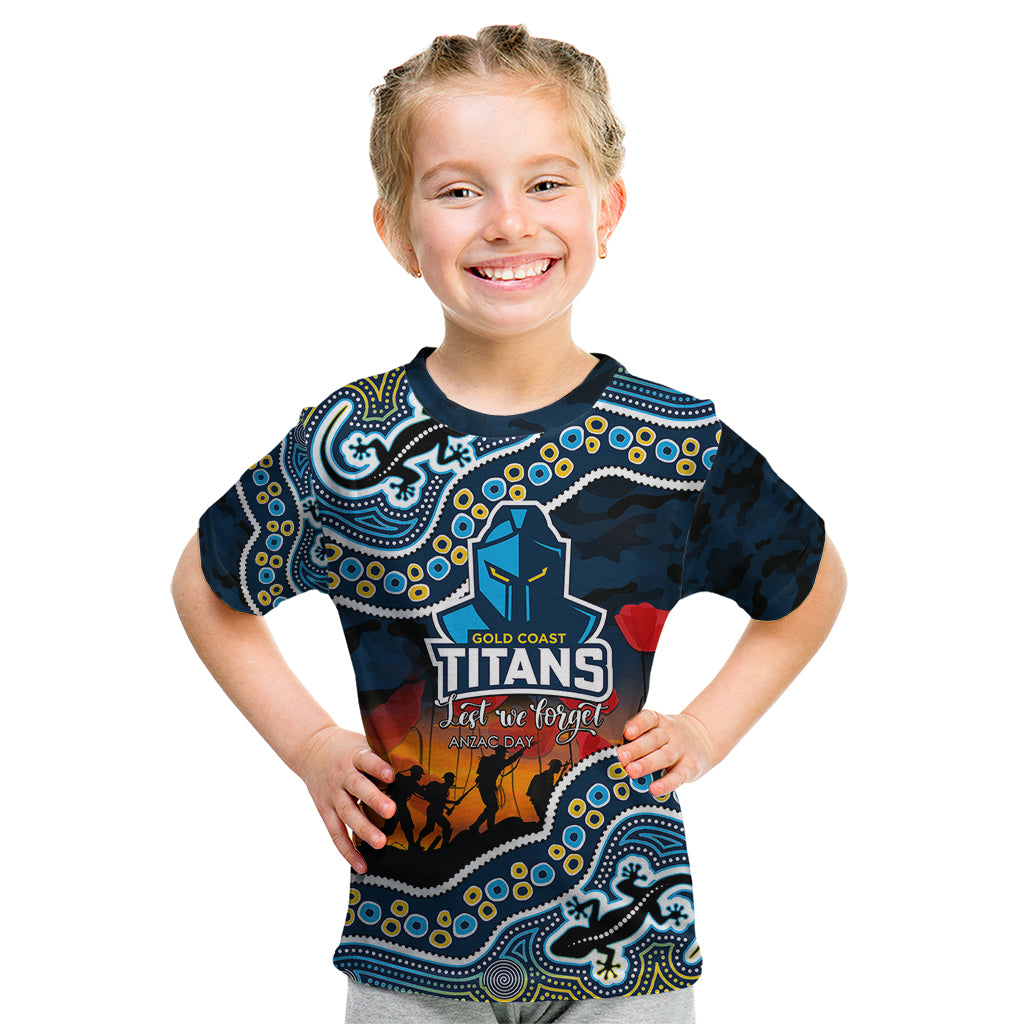 (Custom Personalised) Anzac Day NRL - Titans Kid T Shirt Aboriginal Lizard Patterns - Vibe Hoodie Shop