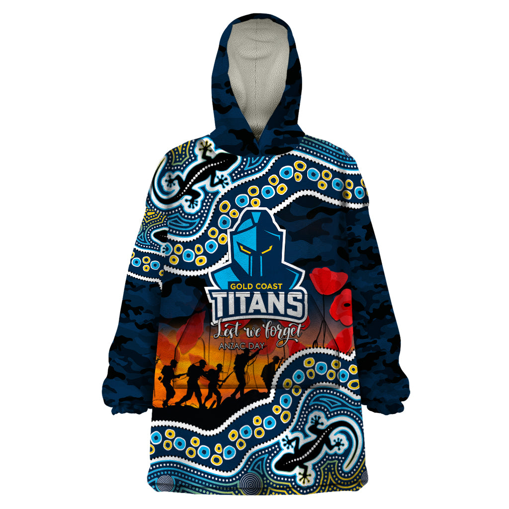 (Custom Personalised) Anzac Day NRL - Titans Wearable Blanket Hoodie Aboriginal Lizard Patterns - Vibe Hoodie Shop