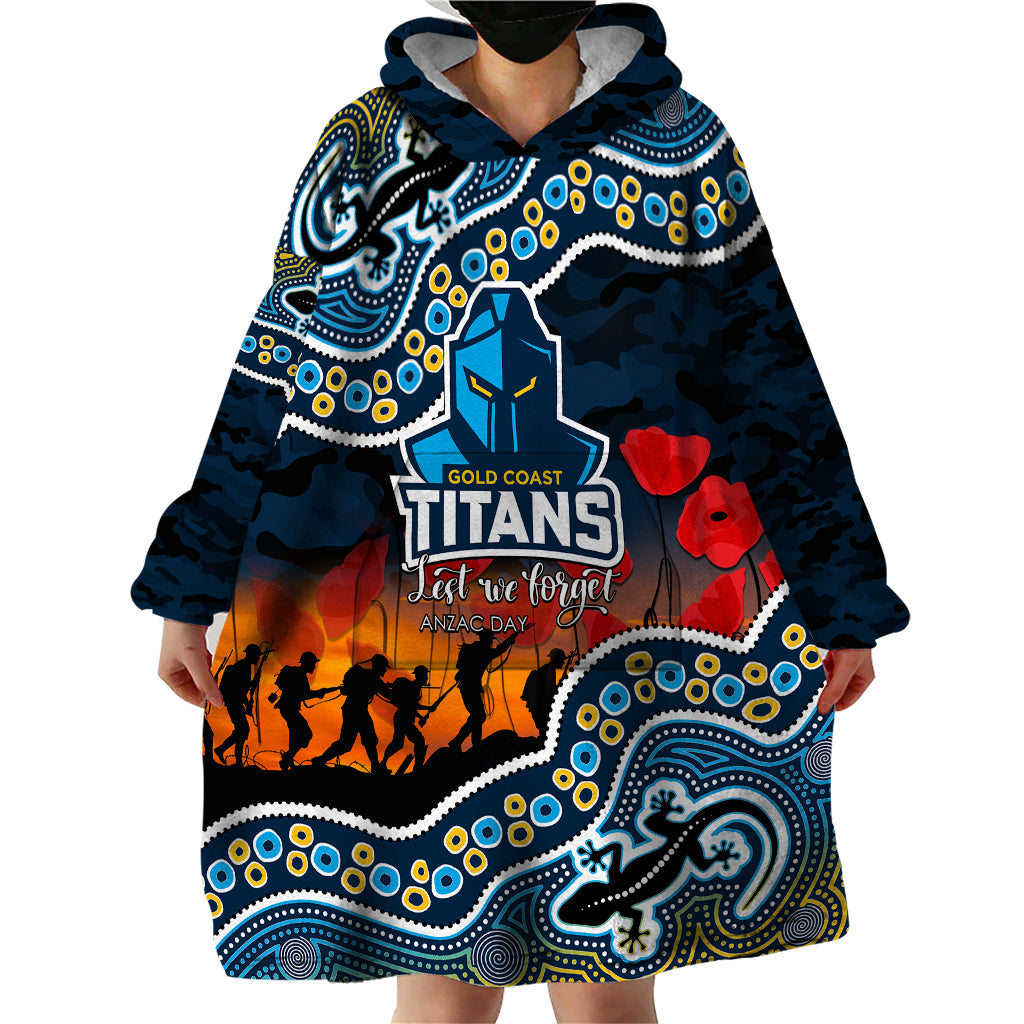 (Custom Personalised) Anzac Day NRL - Titans Wearable Blanket Hoodie Aboriginal Lizard Patterns - Vibe Hoodie Shop