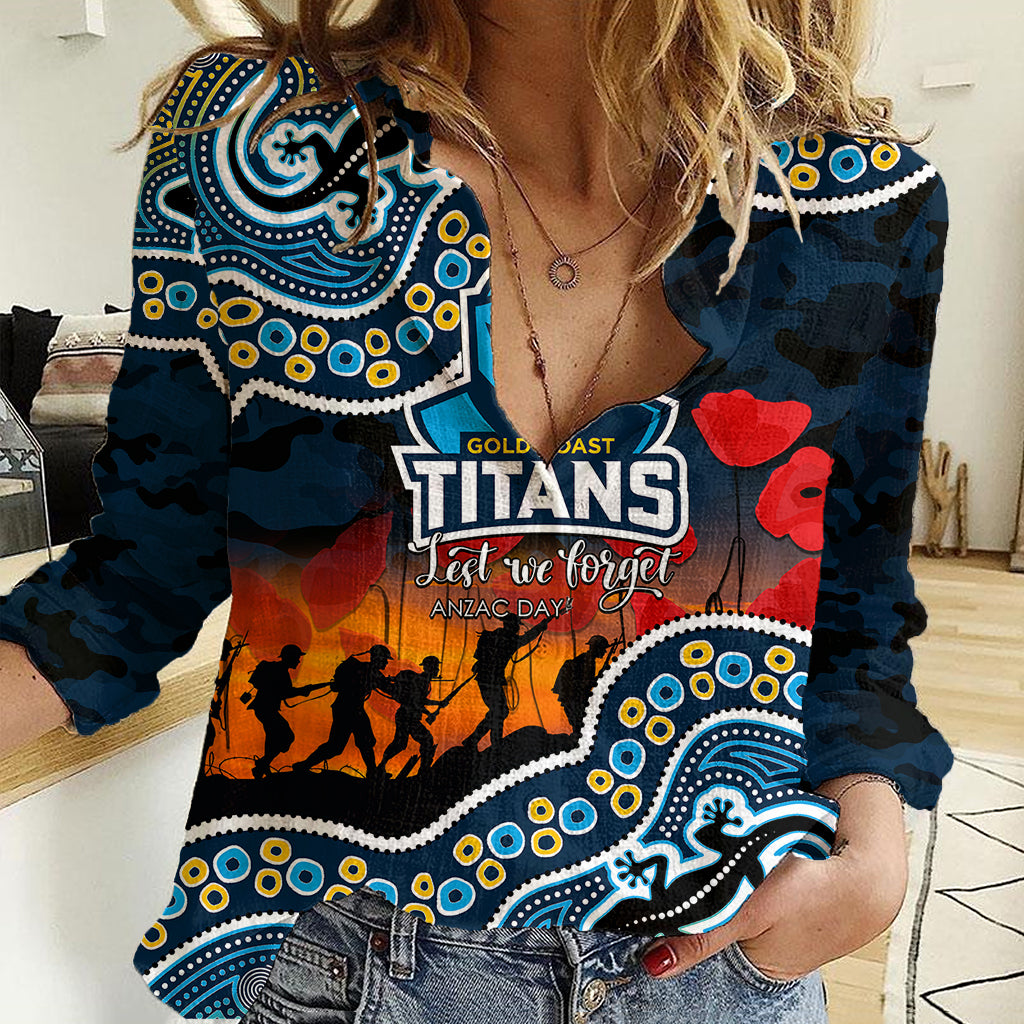 (Custom Personalised) Anzac Day NRL - Titans Women Casual Shirt Aboriginal Lizard Patterns - Vibe Hoodie Shop