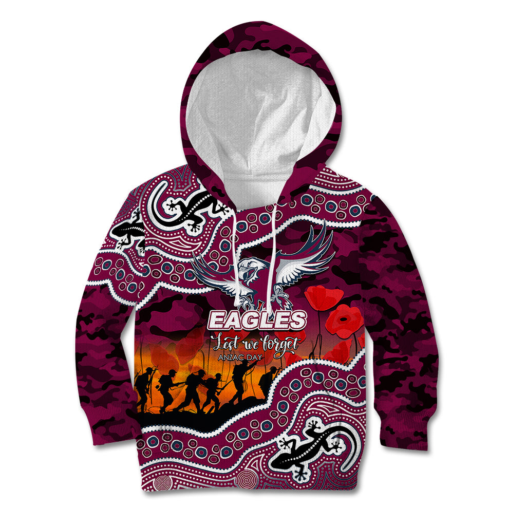 (Custom Personalised) Anzac Day NRL - Sea Eagles Kid Hoodie Aboriginal Lizard Patterns - Vibe Hoodie Shop