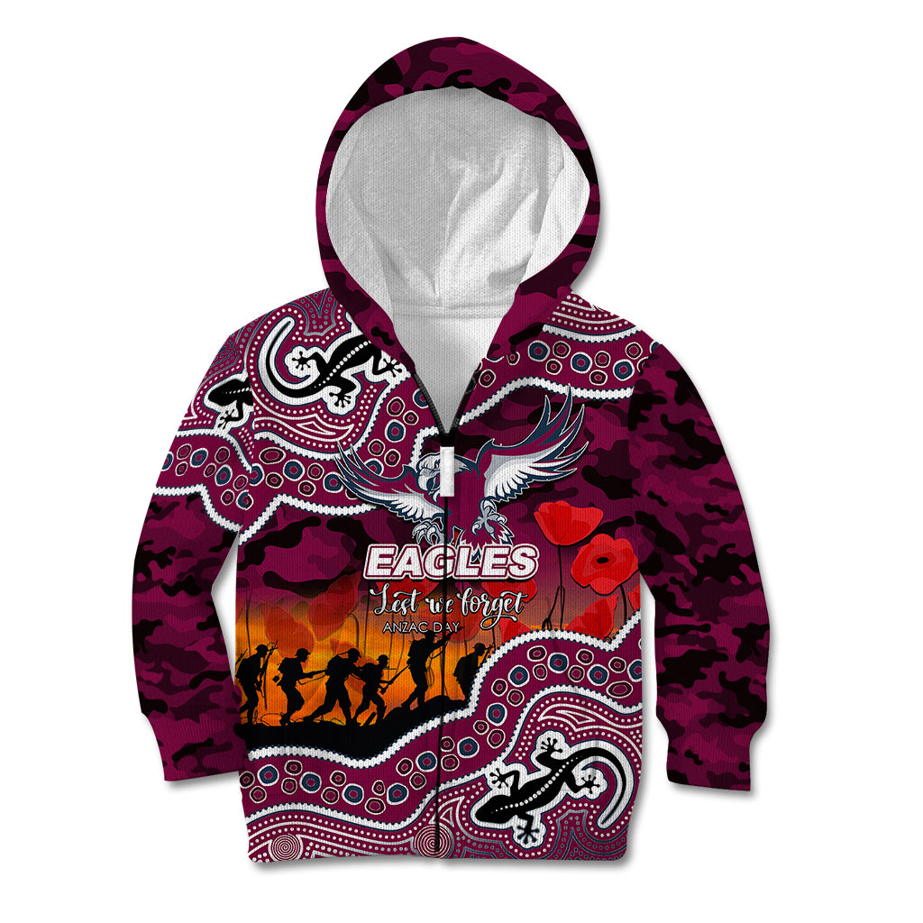 (Custom Personalised) Anzac Day NRL - Sea Eagles Kid Hoodie Aboriginal Lizard Patterns - Vibe Hoodie Shop