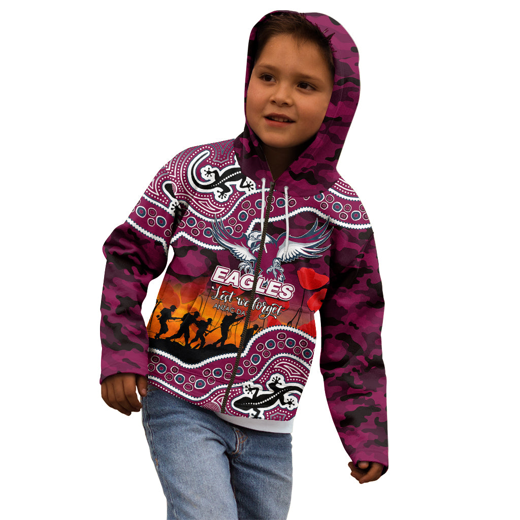 (Custom Personalised) Anzac Day NRL - Sea Eagles Kid Hoodie Aboriginal Lizard Patterns - Vibe Hoodie Shop