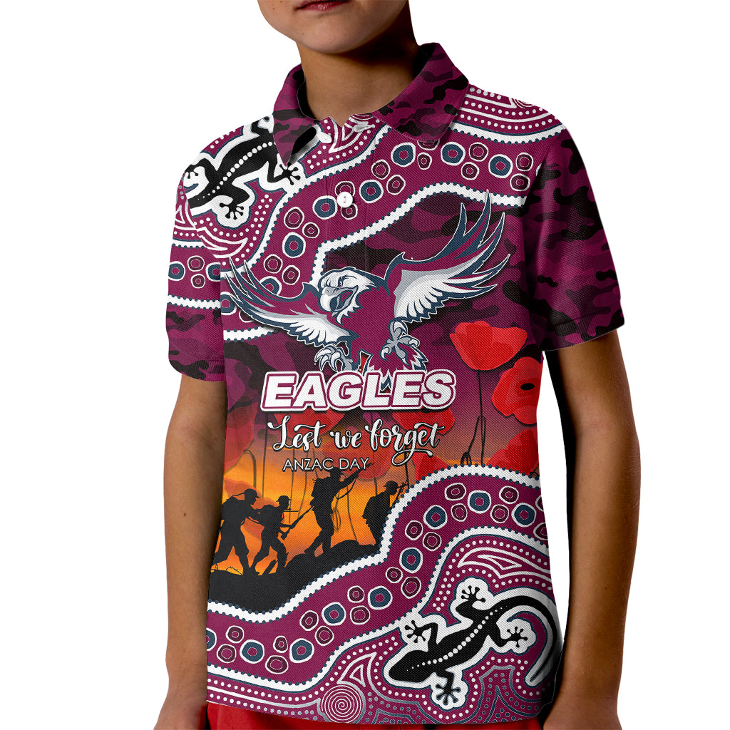 (Custom Personalised) Anzac Day NRL - Sea Eagles Kid Polo Shirt Aboriginal Lizard Patterns - Vibe Hoodie Shop