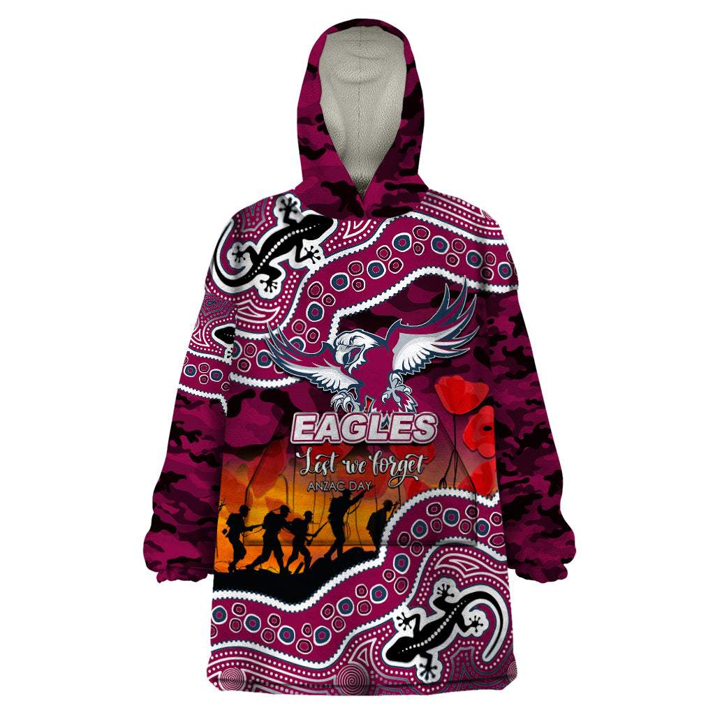 (Custom Personalised) Anzac Day NRL - Sea Eagles Wearable Blanket Hoodie Aboriginal Lizard Patterns - Vibe Hoodie Shop