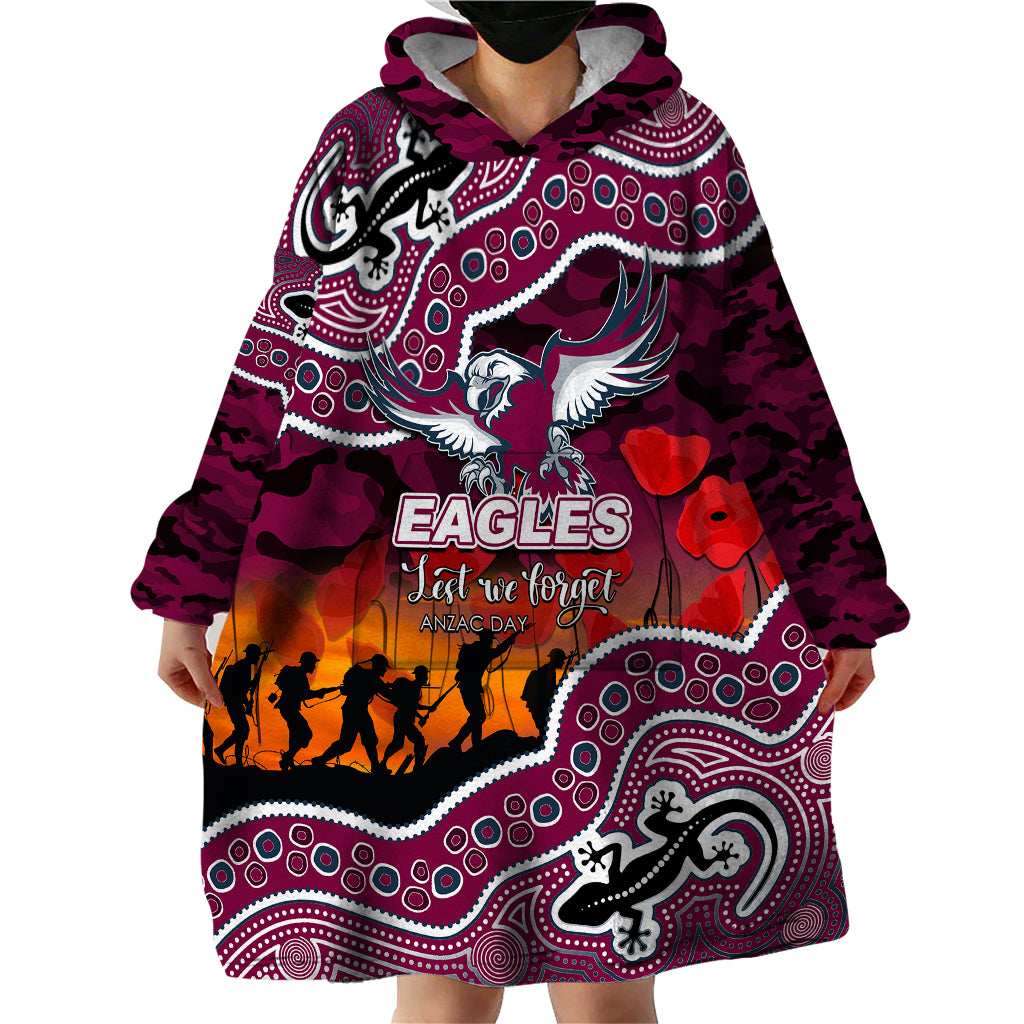 (Custom Personalised) Anzac Day NRL - Sea Eagles Wearable Blanket Hoodie Aboriginal Lizard Patterns - Vibe Hoodie Shop