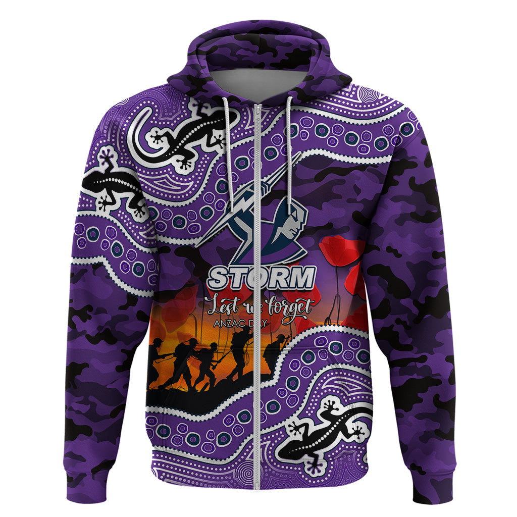 (Custom Personalised) Anzac Day NRL - Storm Hoodie Aboriginal Lizard Patterns LT6 - Vibe Hoodie Shop