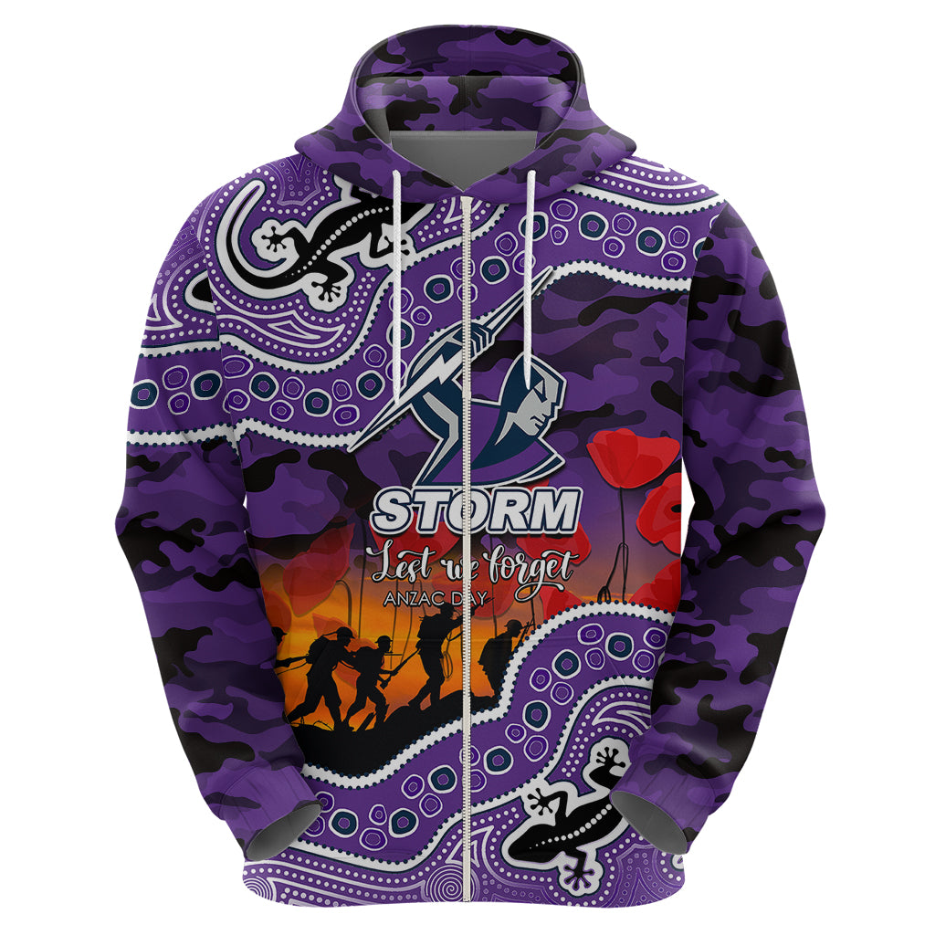 (Custom Personalised) Anzac Day NRL - Storm Hoodie Aboriginal Lizard Patterns LT6 - Vibe Hoodie Shop