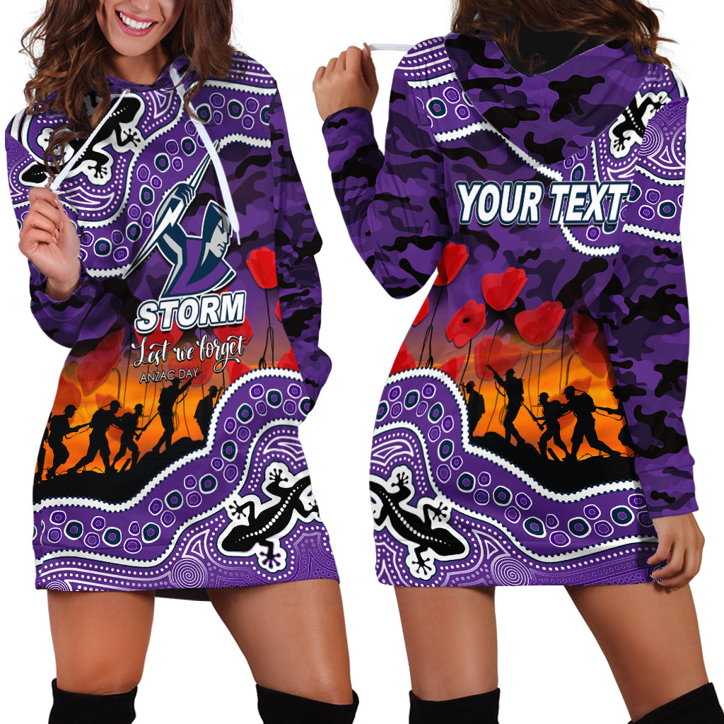 (Custom Personalised) Anzac Day NRL - Storm Hoodie Dress Aboriginal Lizard Patterns - Vibe Hoodie Shop