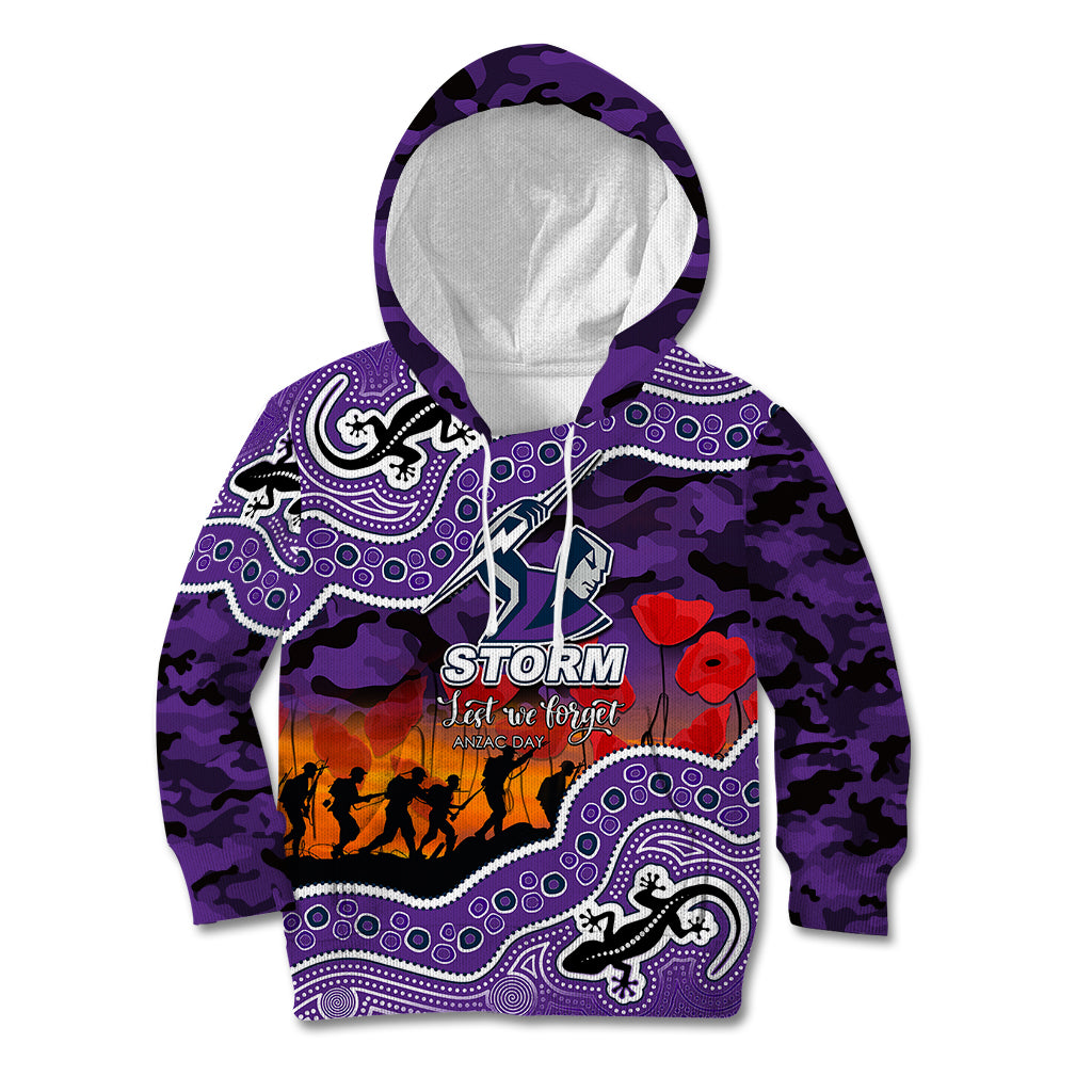 (Custom Personalised) Anzac Day NRL - Storm Kid Hoodie Aboriginal Lizard Patterns - Vibe Hoodie Shop