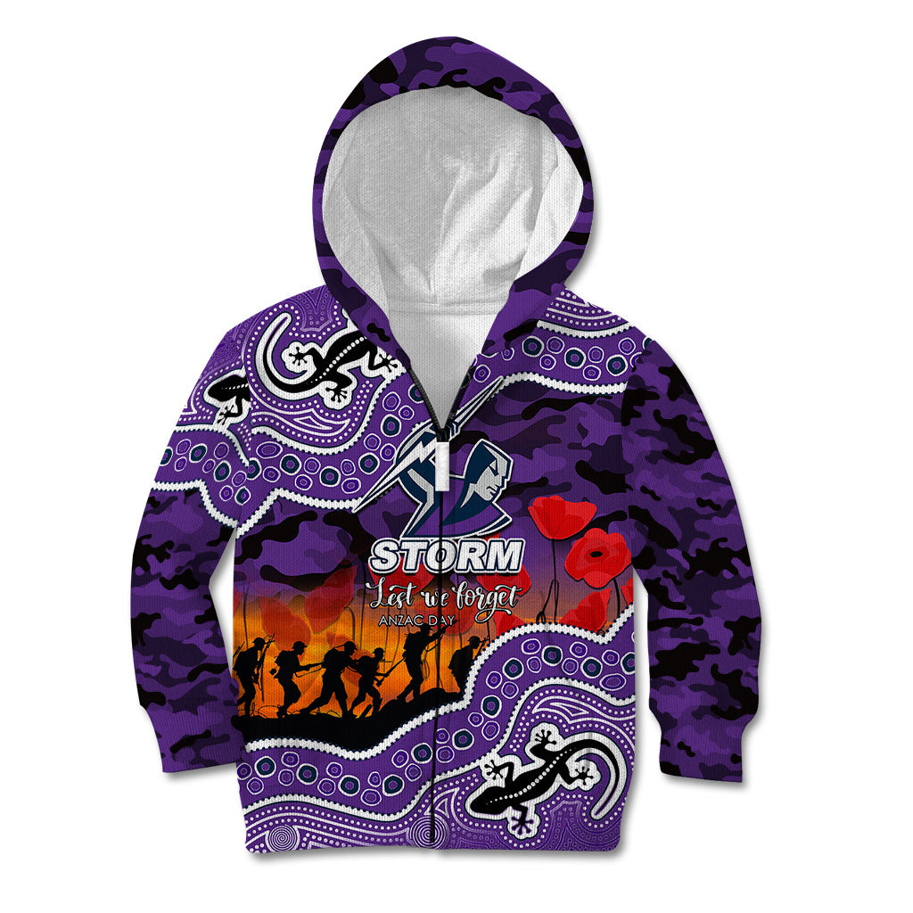 (Custom Personalised) Anzac Day NRL - Storm Kid Hoodie Aboriginal Lizard Patterns - Vibe Hoodie Shop