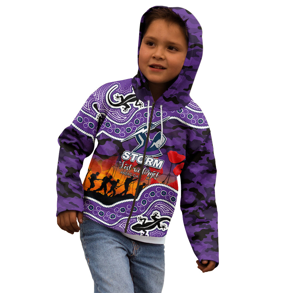 (Custom Personalised) Anzac Day NRL - Storm Kid Hoodie Aboriginal Lizard Patterns - Vibe Hoodie Shop