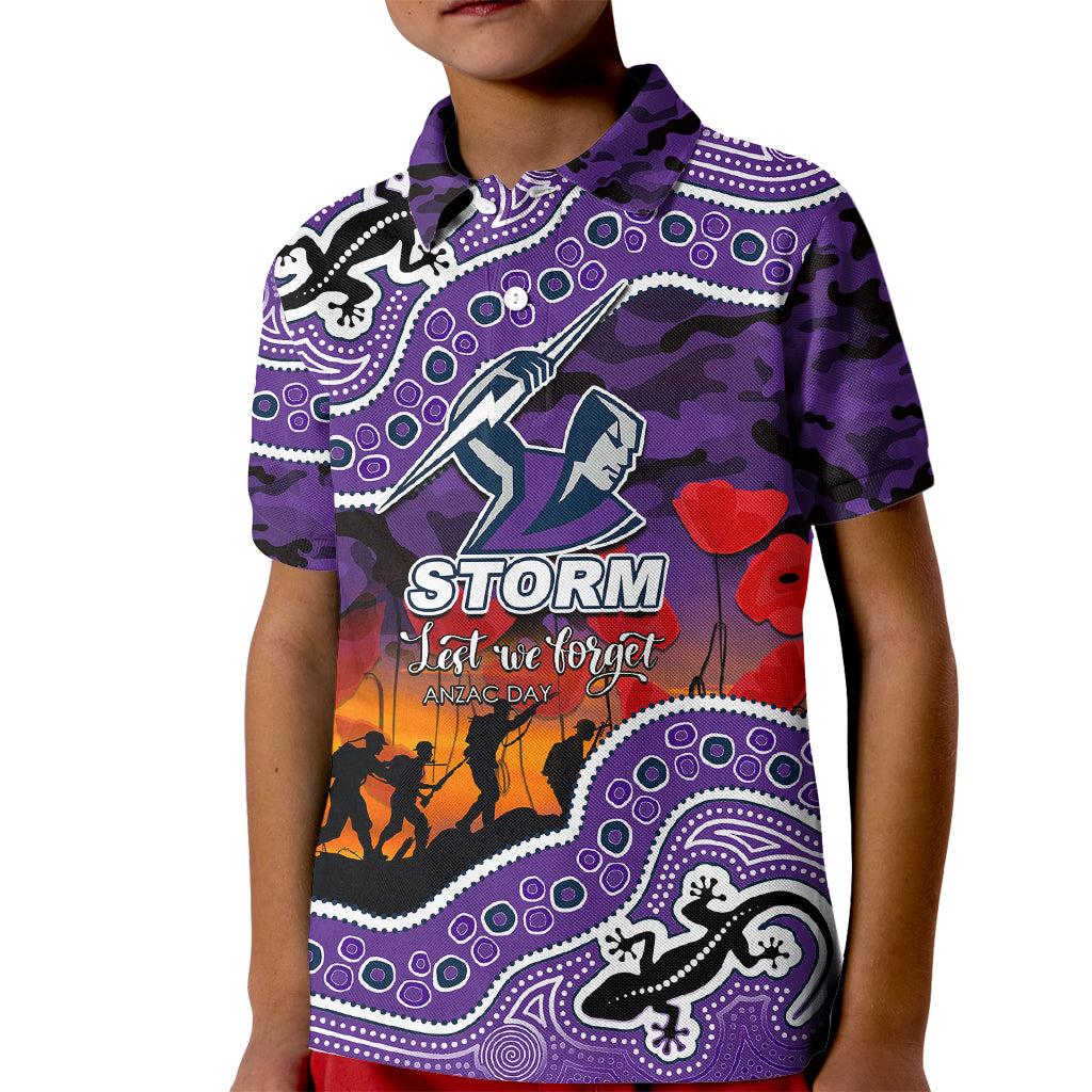 (Custom Personalised) Anzac Day NRL - Storm Kid Polo Shirt Aboriginal Lizard Patterns - Vibe Hoodie Shop