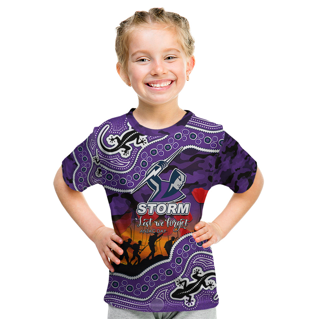 (Custom Personalised) Anzac Day NRL - Storm Kid T Shirt Aboriginal Lizard Patterns - Vibe Hoodie Shop