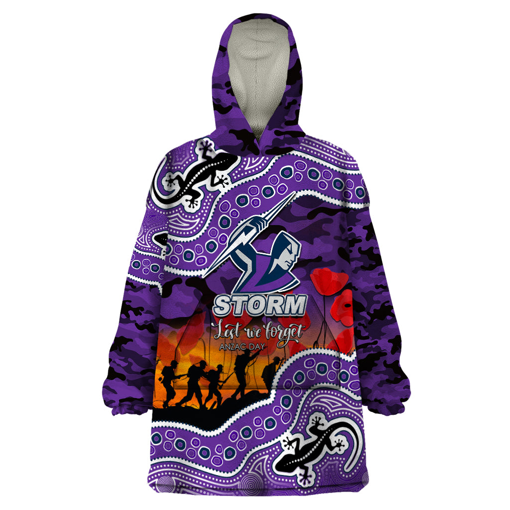 (Custom Personalised) Anzac Day NRL - Storm Wearable Blanket Hoodie Aboriginal Lizard Patterns - Vibe Hoodie Shop