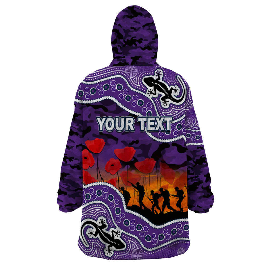 (Custom Personalised) Anzac Day NRL - Storm Wearable Blanket Hoodie Aboriginal Lizard Patterns - Vibe Hoodie Shop