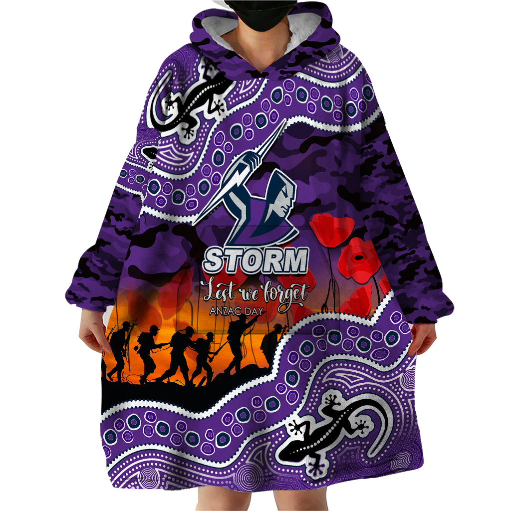 (Custom Personalised) Anzac Day NRL - Storm Wearable Blanket Hoodie Aboriginal Lizard Patterns - Vibe Hoodie Shop