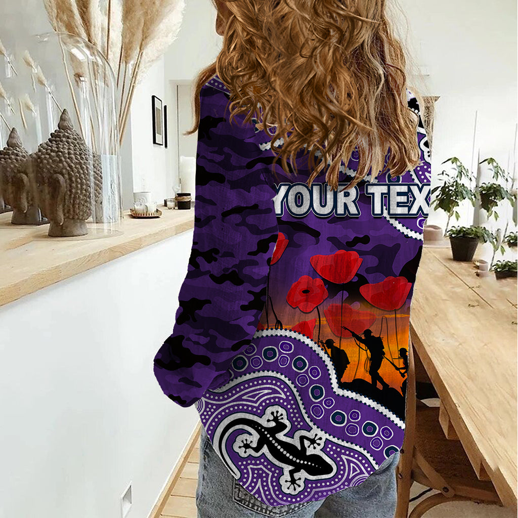 (Custom Personalised) Anzac Day NRL - Storm Women Casual Shirt Aboriginal Lizard Patterns - Vibe Hoodie Shop
