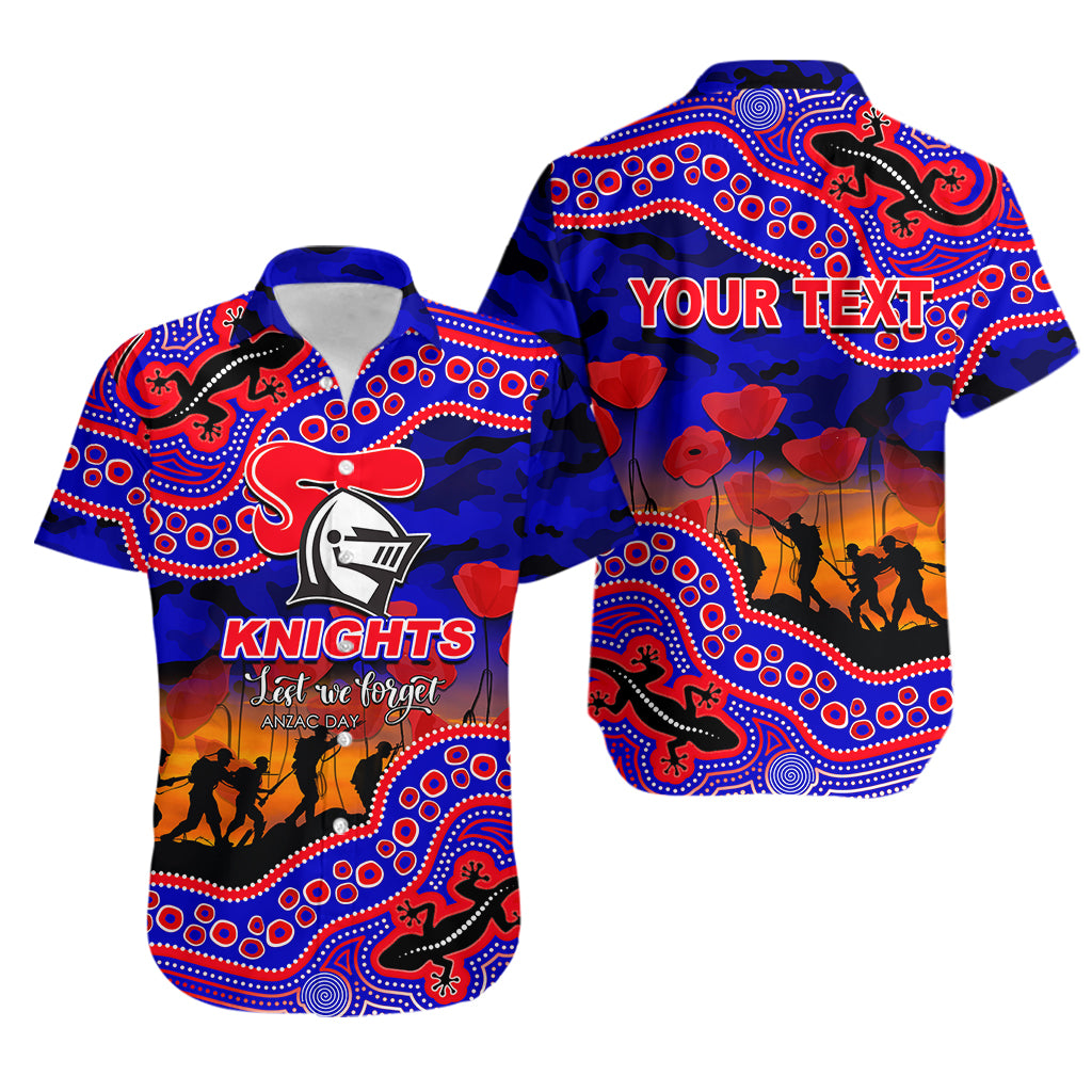(Custom Personalised) Anzac Day NRL - Knights Hawaiian Shirt Aboriginal Lizard Patterns - Vibe Hoodie Shop