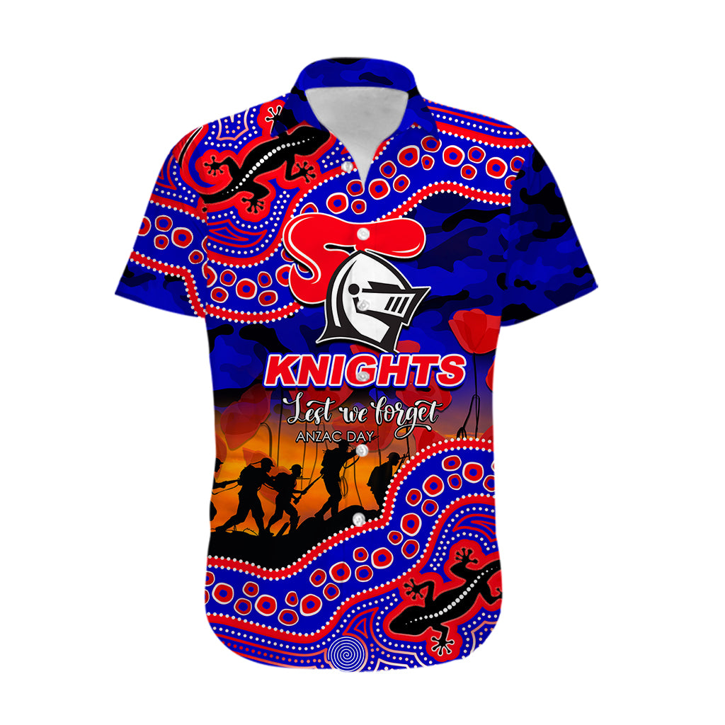 (Custom Personalised) Anzac Day NRL - Knights Hawaiian Shirt Aboriginal Lizard Patterns - Vibe Hoodie Shop