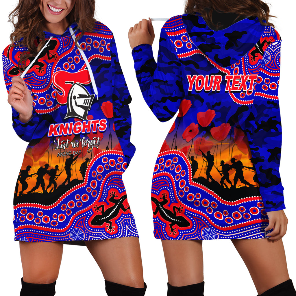 (Custom Personalised) Anzac Day NRL - Knights Hoodie Dress Aboriginal Lizard Patterns - Vibe Hoodie Shop