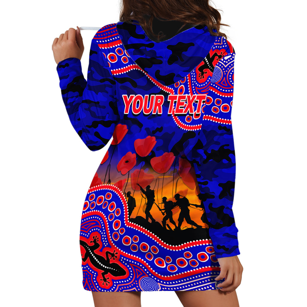 (Custom Personalised) Anzac Day NRL - Knights Hoodie Dress Aboriginal Lizard Patterns - Vibe Hoodie Shop