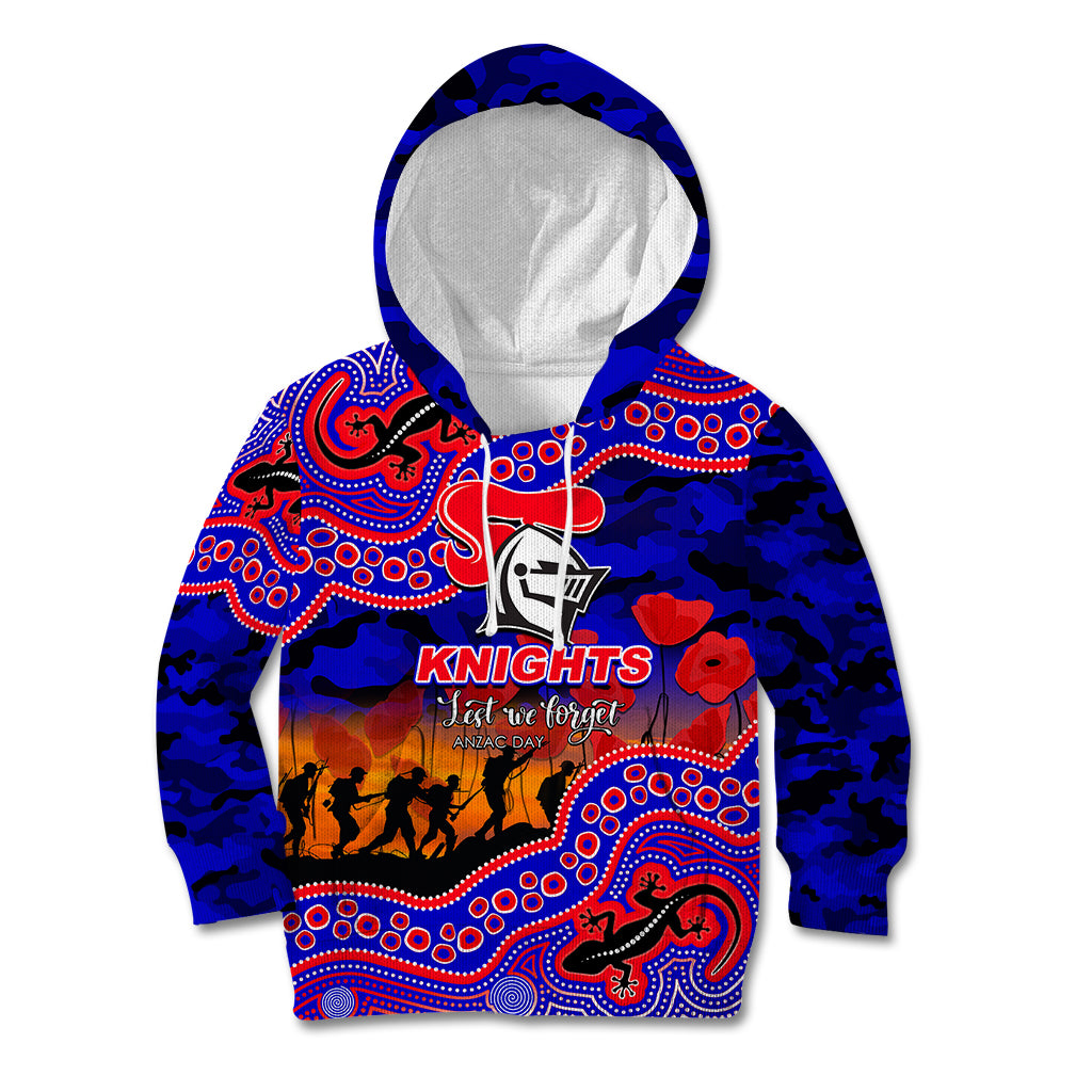 (Custom Personalised) Anzac Day NRL - Knights Kid Hoodie Aboriginal Lizard Patterns - Vibe Hoodie Shop