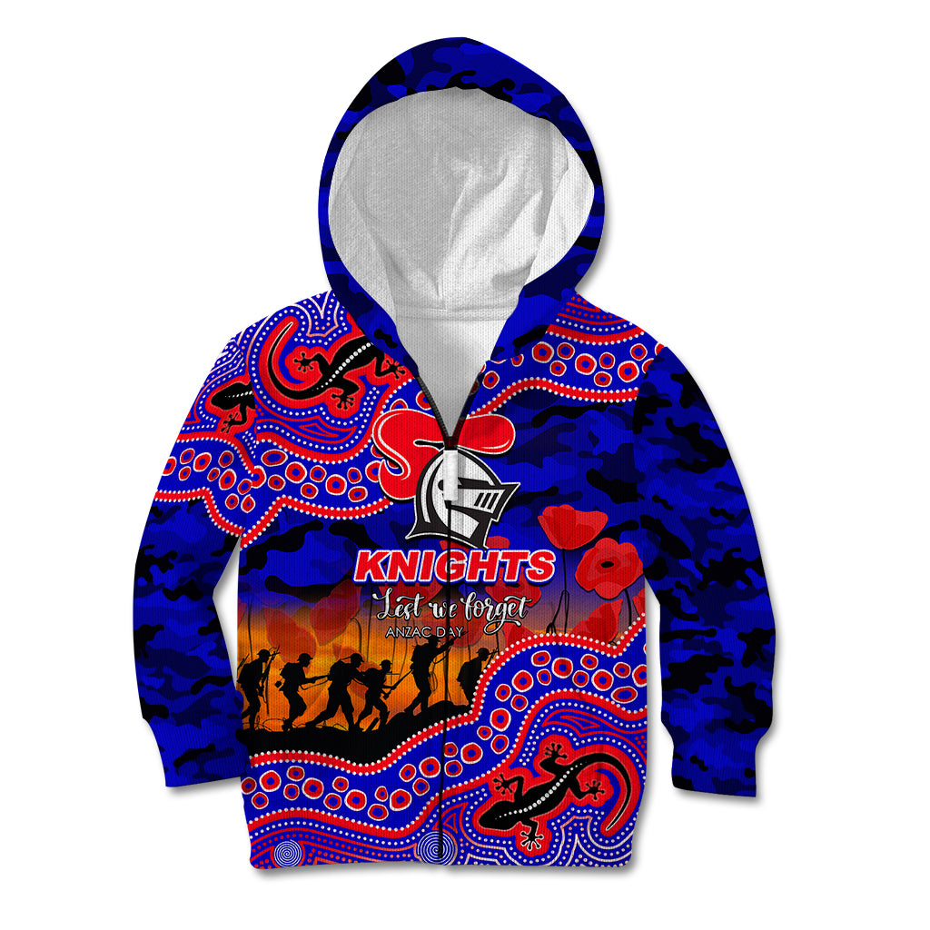 (Custom Personalised) Anzac Day NRL - Knights Kid Hoodie Aboriginal Lizard Patterns - Vibe Hoodie Shop