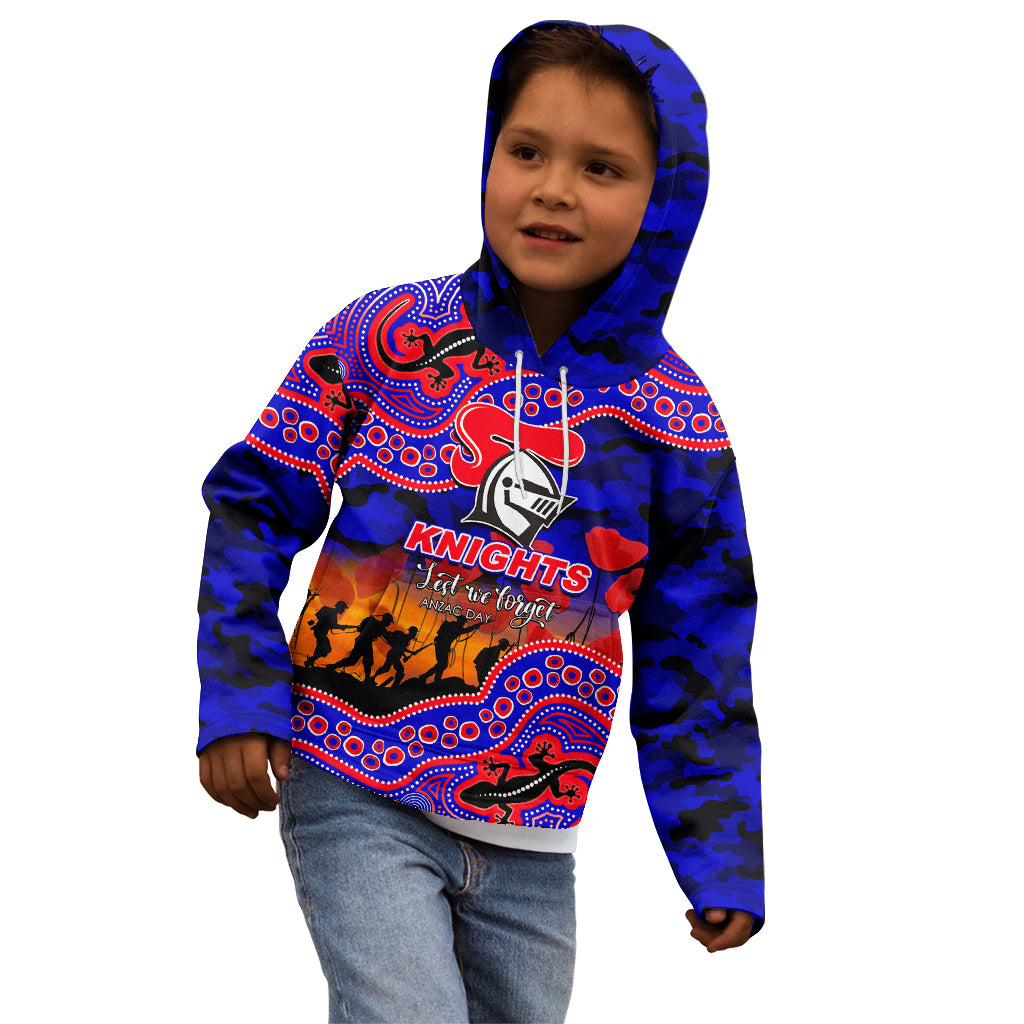 (Custom Personalised) Anzac Day NRL - Knights Kid Hoodie Aboriginal Lizard Patterns - Vibe Hoodie Shop