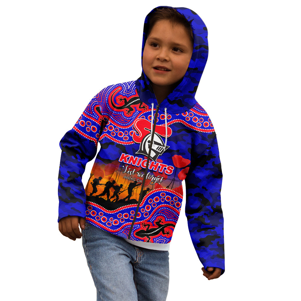 (Custom Personalised) Anzac Day NRL - Knights Kid Hoodie Aboriginal Lizard Patterns - Vibe Hoodie Shop